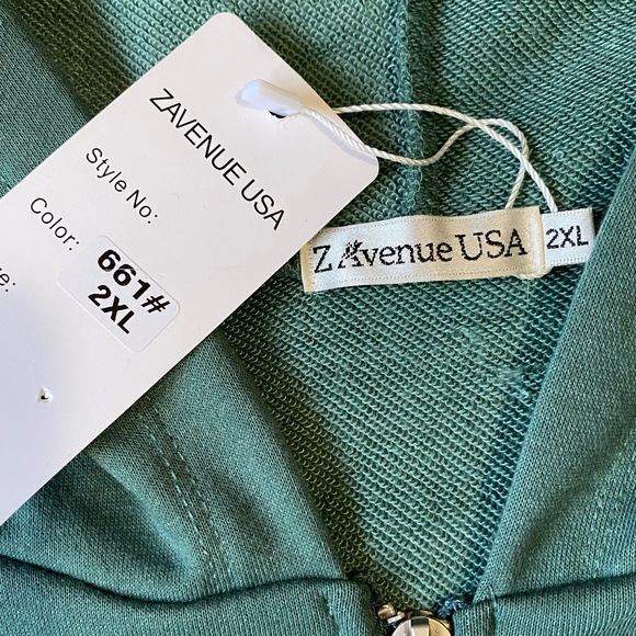 Green Velvet Teal Tier Zip Up Hooded Sweatshirt Style Top- Sz-2XL - Picture 10 of 16